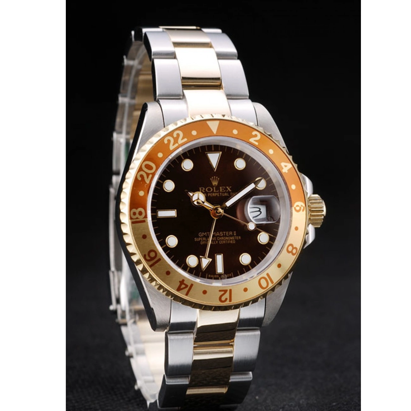 Best AAA Replica Sites Ceramic Rolex II Brown Colored Dial Master GMT Bezel Watch Gold 0818